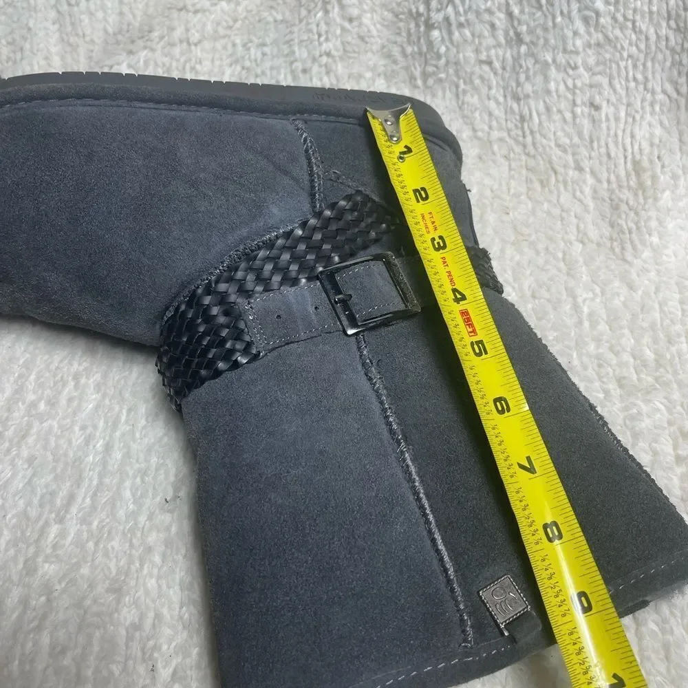 BearPaw  Kamira suede gray mid calf boots sheepskin/ wool blend lining SZ11